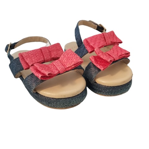 JANIE AND JACK Red DOUBLE BOW AMERICANA Blue STRAW SANDAL Sz 8 - Picture 4 of 5