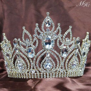 Large Wedding Tiara Diadem Rhinestones Beauty Pageant Hair Crown Bridal ...