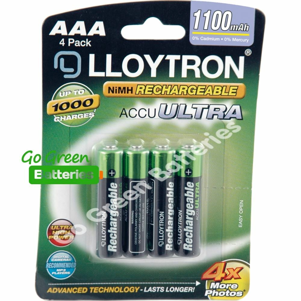 AAA 1100 mAh Rechargeable Lloytron 4 X Batteries Solar NiMH HR03 Cordless Phone