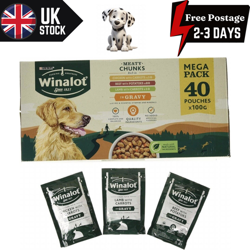 WINALOT DOG FOOD Meaty 40 X 100g Pouches In Gravy Mixed Selection Of