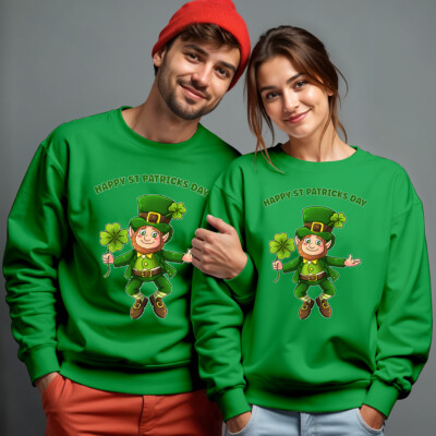 Lustiges Sweatshirt Pullover Kobold hält Kleeblatt Männer Frauen St. Patricks Day #STPD