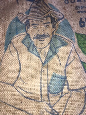 Burlap Sack Coffee Ad, 42 inch Wall Hanging, Rug, Storage Bag or Decor Display