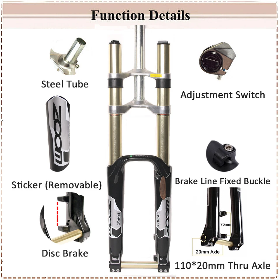 26" ZOOM DH680 MTB Bike Suspension Forks Disc 1-1/8" Thru Axle Downhill Mountain - Image 3 of 4