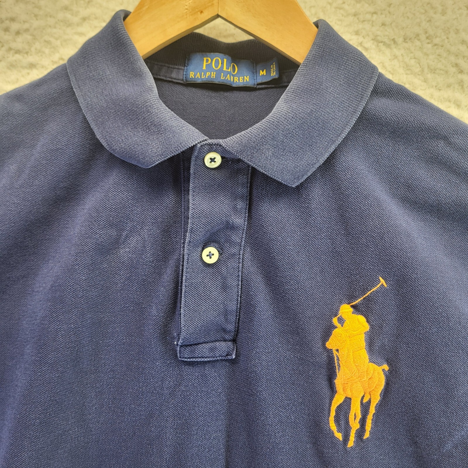 Polo Ralph Lauren camicia uomo blu navy medio grande pony cotone pullover S S