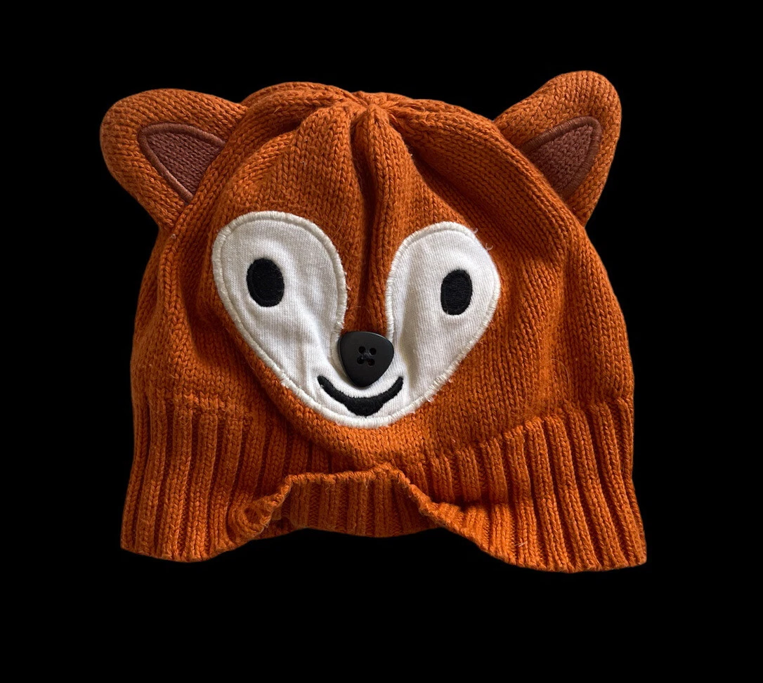 Gymboree Fox Knit Woodland Button Sweater Hat Face Ears Orange Brown 3 6 3-6 M