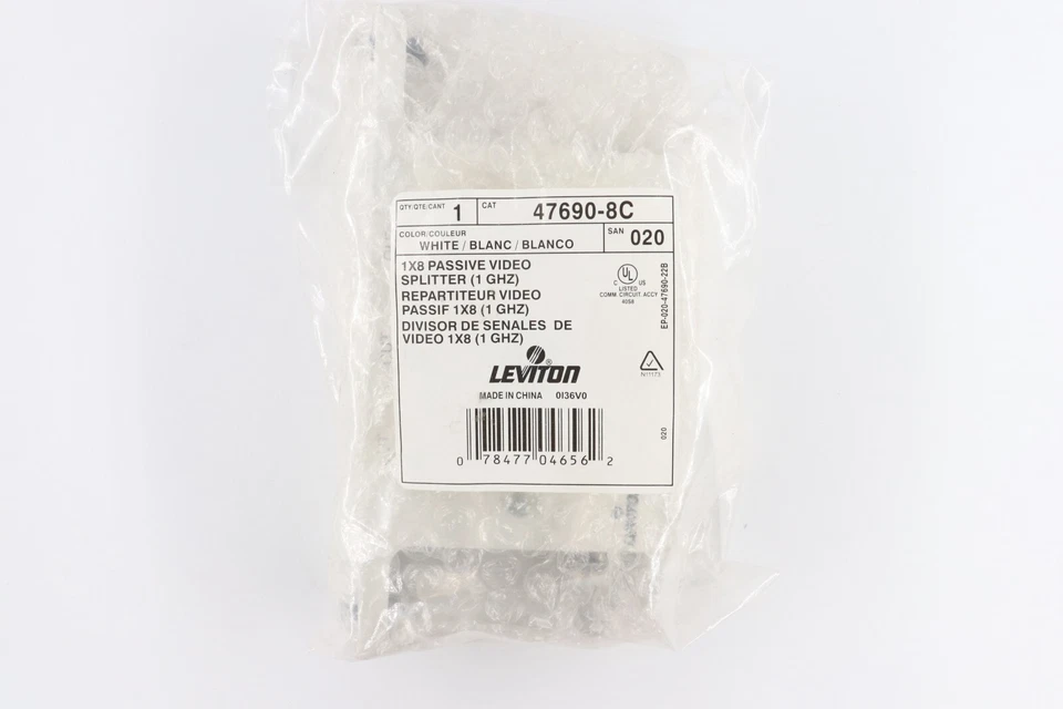 LEVITON 47690-8C 1 X 8 PASSIVE VIDEO SPLITTER 1GHZ WHITE FINISH, 8-WAY SPLITTER - Image 3 of 3
