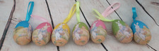 Vintage Lot OF 7 Mini Miniature Decoupage Paper Mache Easter Egg Ornaments Bunny