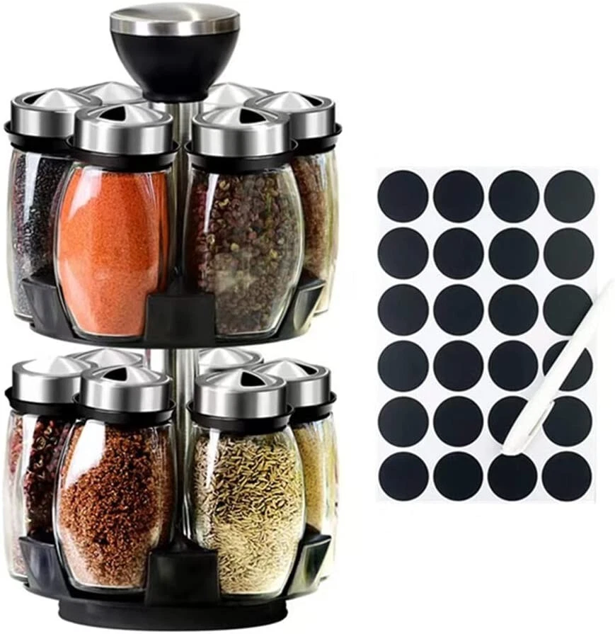 Kitchen Rotating Spice Jar Rack Set: Revolving Spice Rack Organizer Countertop..