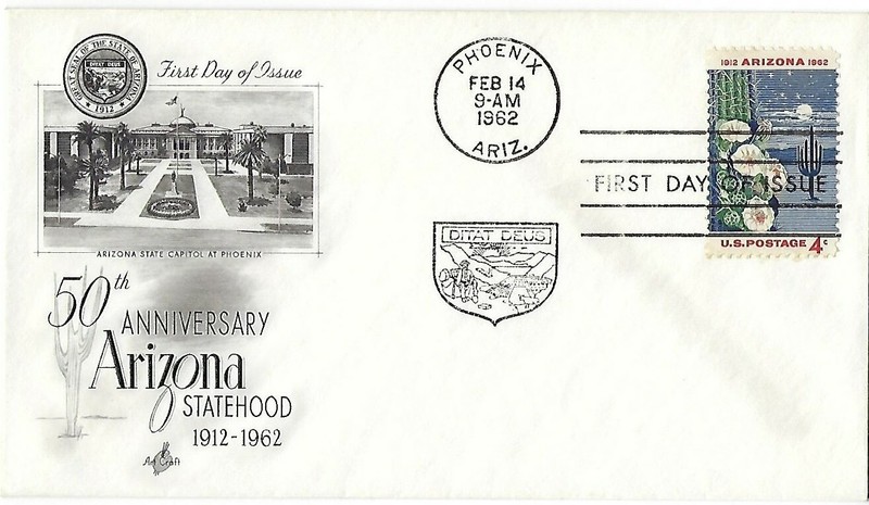 2 '62 50th Arizona Sthd on ArtCraft SC#1192, 2 Project Mercury B4 +1 NC SC#1193