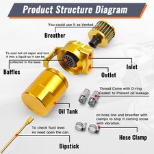 Universal 300ml Oil Catch Can Kit Gold Breather Baffled Aluminum Reservoir Tank Universal 300ml Oil Catch Can Kit Gold Breather Baffled Aluminum Reservoir Tank