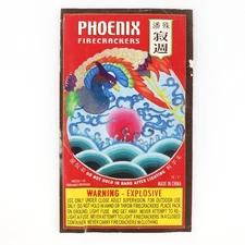 Chinese Phoenix Bird Firecracker Label 1990s Asian Waves Red Sun China Art C2340