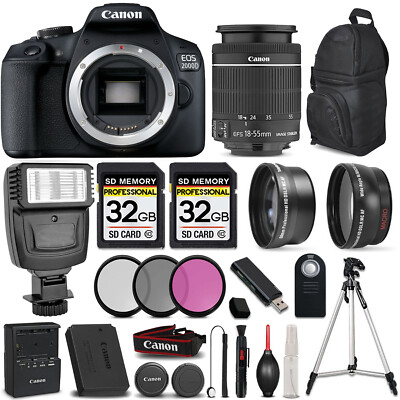 Canon EOS 2000D (Rebel T7) DSLR Camera + 18-55mm STM LENS +64GB +3PC FILTER KIT