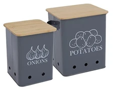 CANISTER SET Potatoes Onions Storage Containers Gray Set of 2 XBOPETDA