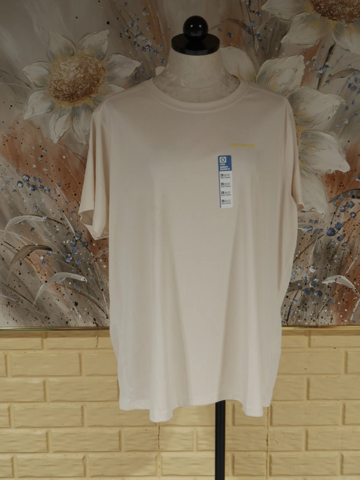 NWT WOMEN'S CARHARTT 2X SUN DEFENDER ANIT-ODOR RELAXED FIT S/S BEIGE T-SHIRT