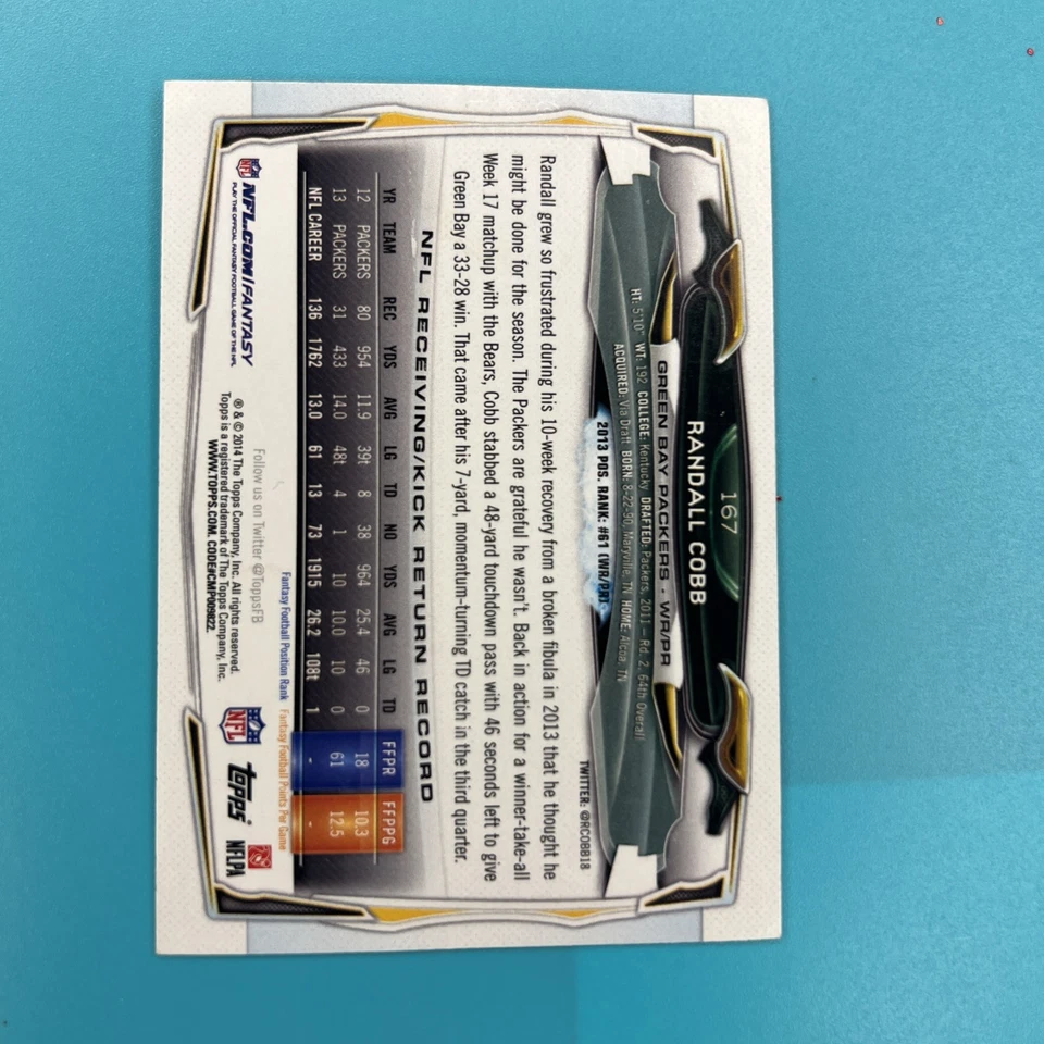 2014 Topps - Randall Cobb #167 - Image 4 of 4