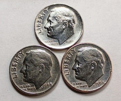 1965, 1966, 1967 Roosevelt Dimes (all three years) Fast Free Shipping