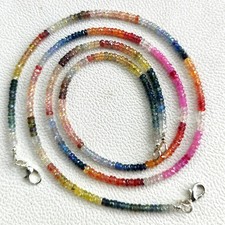 Natural Multi Colors of Sapphire 3.5mm Faceted Rondelle Beads Necklace 16"