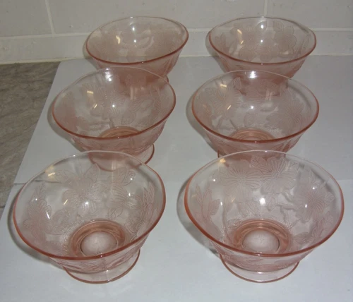 MacBeth Evans Dogwood Pink Depression Glass 6 Low Sherbet Dessert Dishes VGC