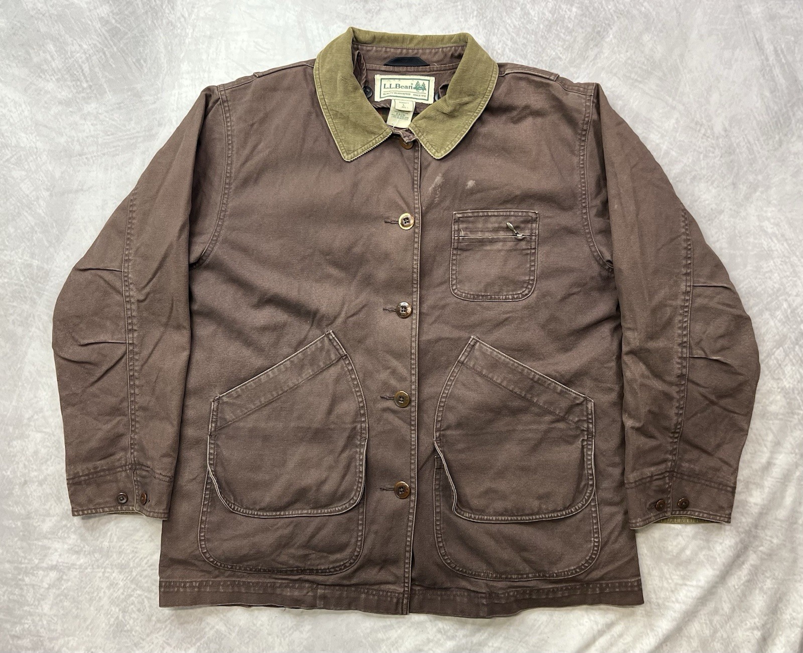 Vintage LL Bean Chore Coat Jacket Canvas Corduroy Women’s Size L Chocolate Brown
