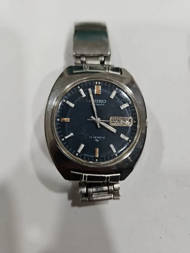 Vintage Seiko Automatic Day-Date Blue Dial 17 Jewels Men's 1970s Watch Japan