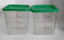 2 - 4 Quart Cambro Storage Containers, Square, Clear Plastic with Green Lids