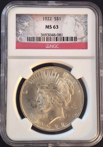 1922 $1 MS63 PEACE DOLLAR CERTIFIED NGC
