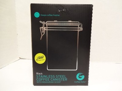 Coffee Gator Stainless Coffee Canister w/ Scoop & Co2 Valve 44 oz Black