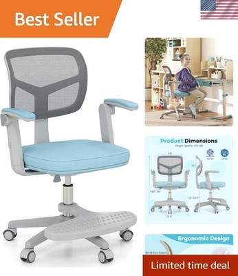 Kids Desk Chair, Student Ergonomic Computer Chair with Wheels, Footrest, Adju...