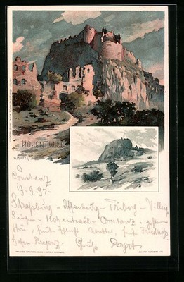 Artist postcard K. Mother: Hohentwiel, castle ruins on the summit, landscape view 