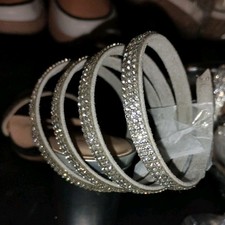 WILD DIVA Lounge Silver Rhinestone Strappy Block Heel Ankle Strap Sandals Women