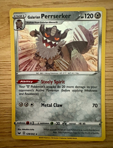 Galarian Perrserker 128/202 SWSH: Sword & Shield Rare Stage 1 2020