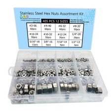 405PCS Stainless Hex Nuts Assortment Kit Hardware Nuts Commercial Grade SAE ...