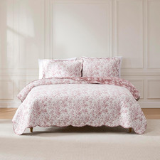 Peony Toile Reversible Quilt Set - Floral Pink Bedding for Full/Queen