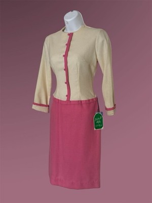 1950 s NWT Vintage Wool Mini Dress Pink & Cream, Bobby-T Petite Junior s (XS-S) 
