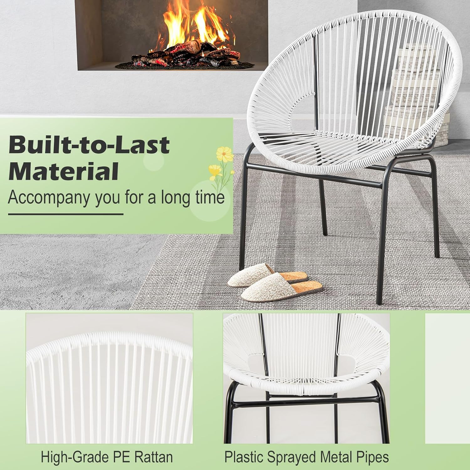 3-Piece Outdoor Acapulco Chair Set, Wicker Conversation Bistro Sets with Plastic