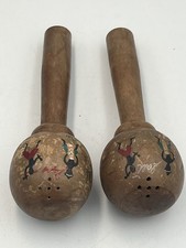 Vintage 6" Hand Painted Maracas Rattling Salt  Pepper Shakers Wood Wooden
