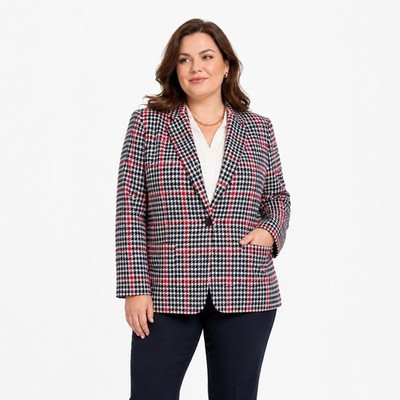 Pendleton Houndstooth Plaid Wool Blazer 22W Red Navy Vintage Academia Americana