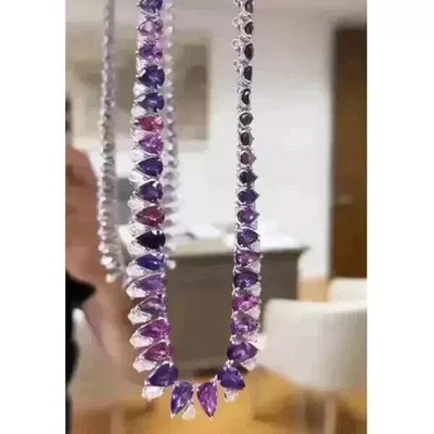 15 kt Birnenschliff Lab Created Amethyst Damen Tennis Halskette 14 K Weißgold plattiert