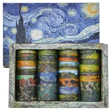 25 Rolls Starry Night Washi Tape Pack Van Gogh Oil Painting Arts Adhesive... 