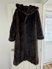 Vintage Faux Fur Long Coat with Hood   Dark Brown   Size S   Elegant Winter Coat