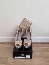 Sko By A&B Gold Sequins Platform shoes & Contrast Gold Sequins Clutch Bag