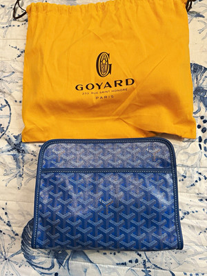 Goyard Blue Chevron Zip-Around Pouch Clutch Wristlet w/ Dust Bag & Box