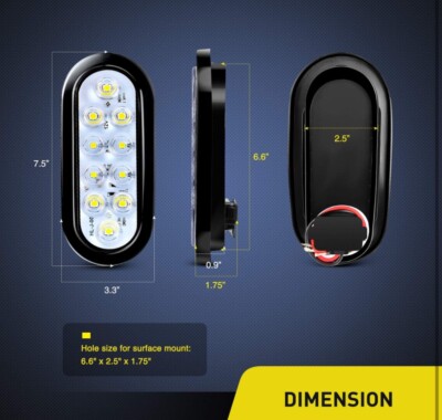 2pcs 6 Oval White 10 LED Trailer Truck Reverse Backup Tail Light W/Grommet Plug - Foto 2