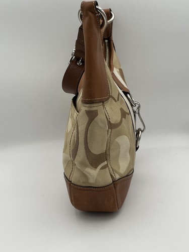 Coach Vtg Hampton Shoulder Bag Signature C Logo Purse Hobo Jacquard Tan F13336 - Picture 4 of 9