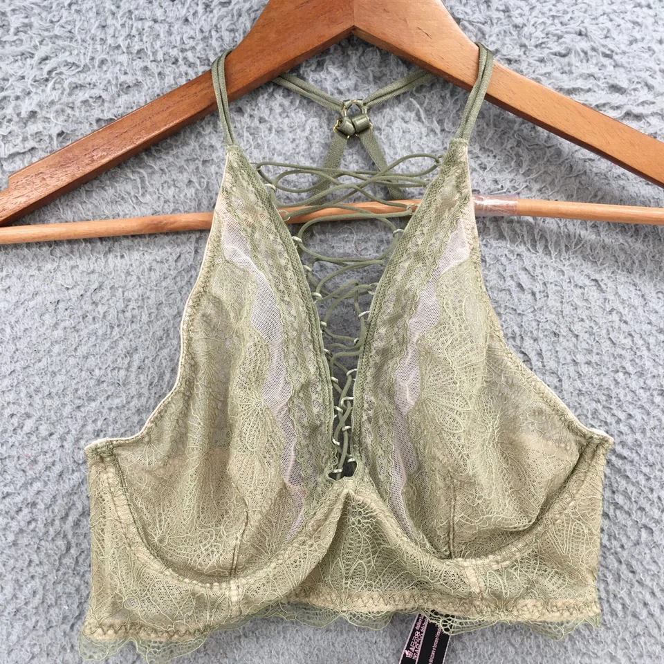 Victoria's Secret кружева бюстгальтер женщин XS зеленый высокий воротник крюк застежки на косточках - Изображение 2 из 4