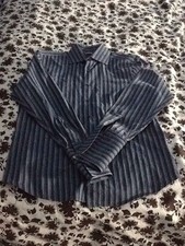BANANA REPUBLIC GRAY BLACK BLUE FRENCH CUFF SHIRT 15-15.5 M