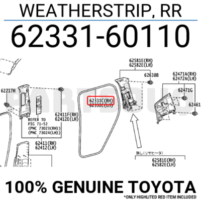 6233160110 Genuine Toyota WEATHERSTRIP, RR 62331-60110 | eBay