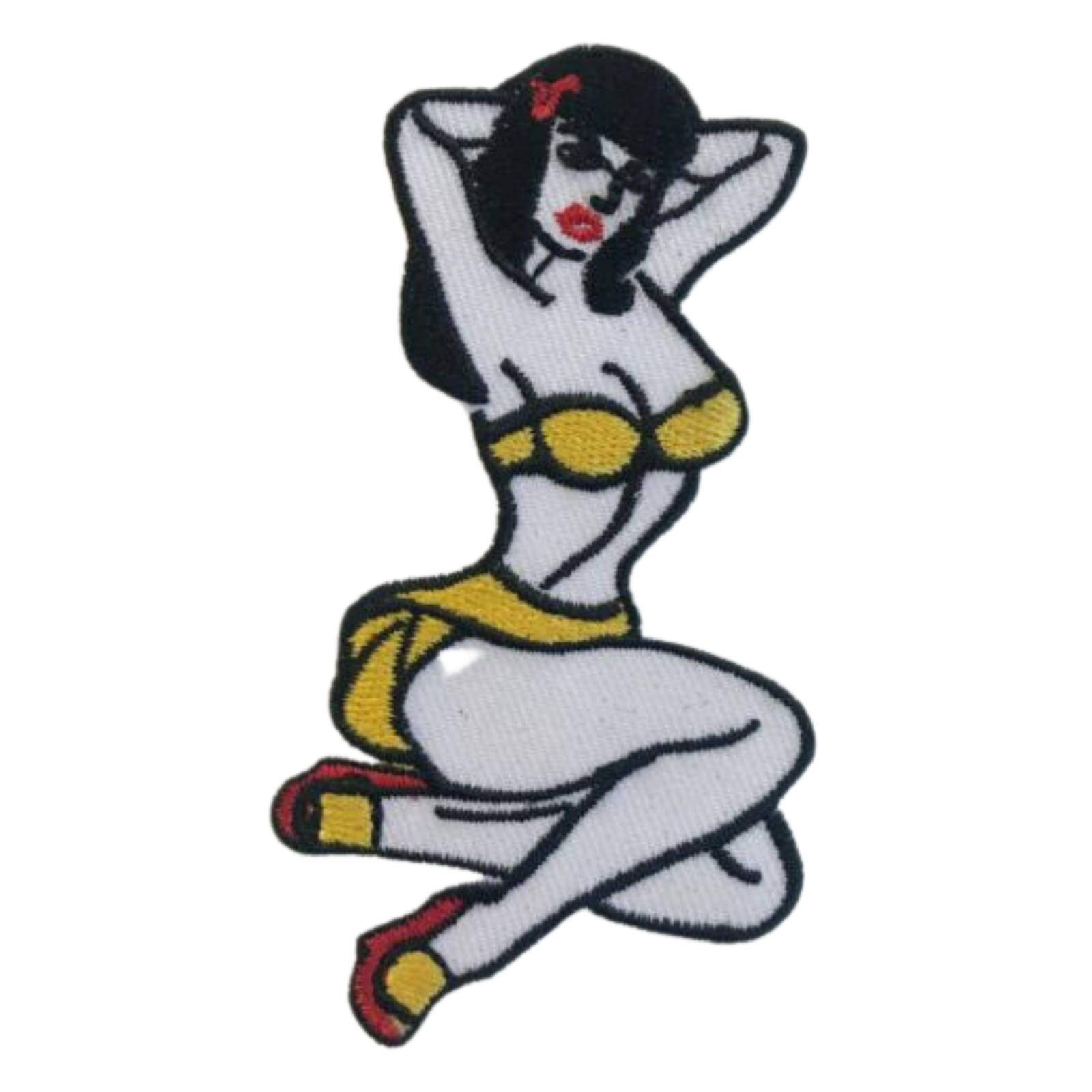 Sexy Biker Girl Yellow Embroidery Iron-On Patch for Jackets & Denim