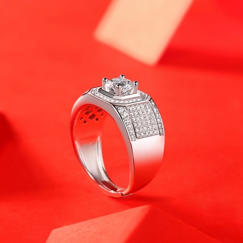 Men Ring 1ct Moissanite Lab Dimond High Quality Silver S 925 Adjustable Special - Imagen 4 de 8