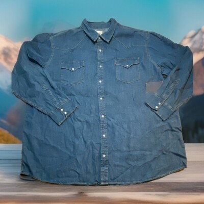 Levi's Western Denim Shirt Men s Size 4XLT Pearl Snap Blue NWT